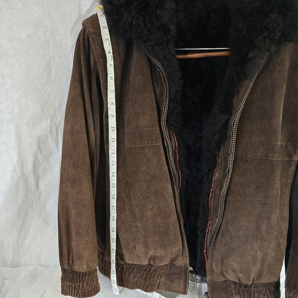 Andrew Marc Brown Sz L Bomber Jacket Leather Faux Fur Insert Vest zip out - Picture 5 of 16